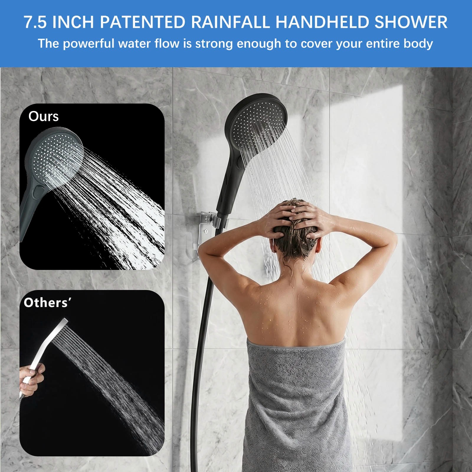 High Pressure Black Adjustable Dual Shower Head with Handheld System for Couples