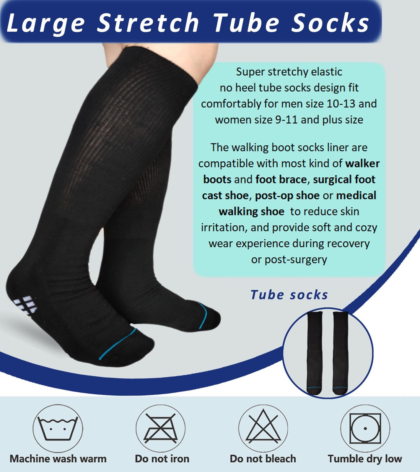 Medical Boot Socks for Orthopedic Walking Boot,Tall One Size, Black-2 Pairs