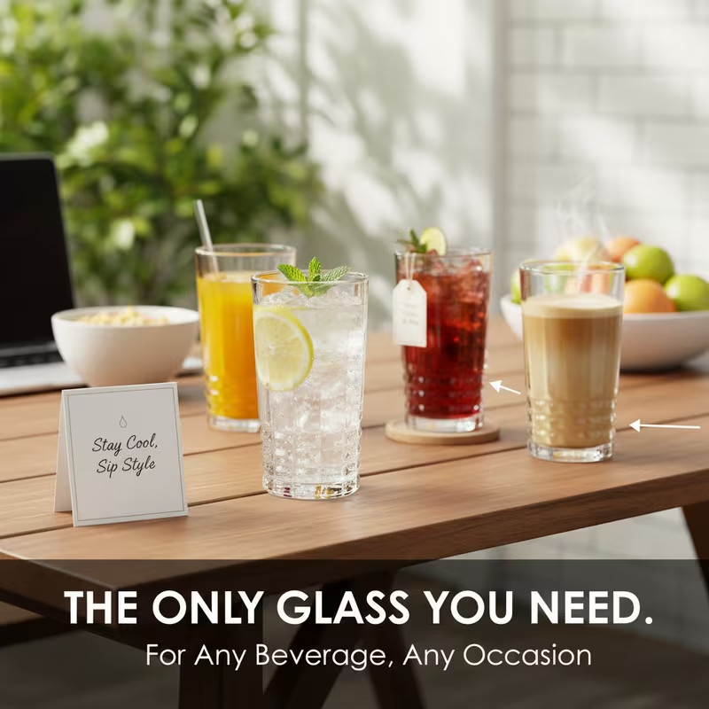 Set of 6 Diamond Pattern Highball Glasses - 280ml (11.8oz) Crystal Clear