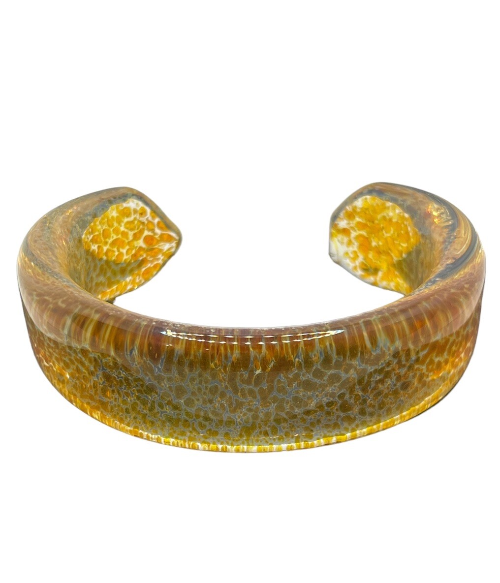 Glass cuff bracelet gold brown speckled spotted artist made