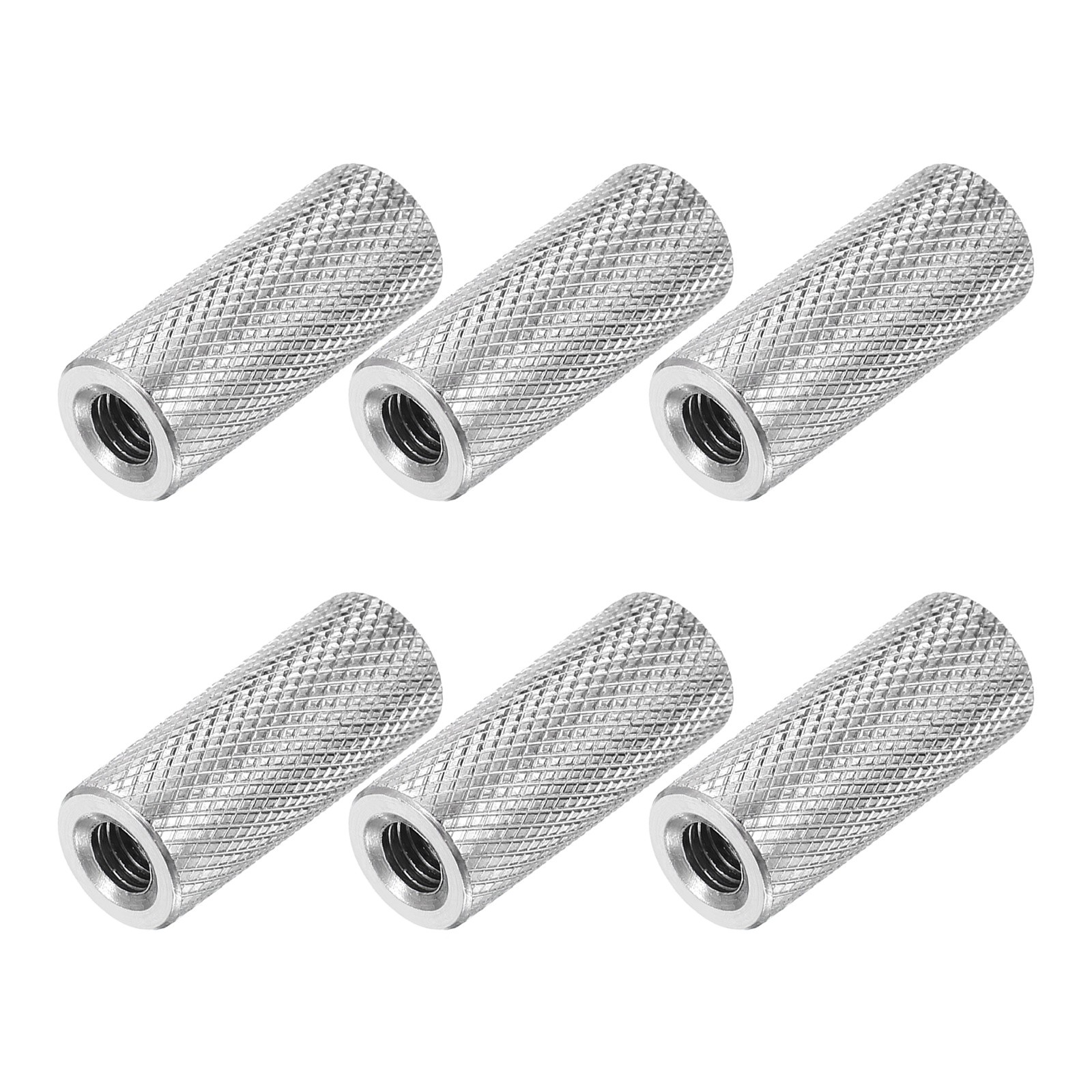 M5 6 Pack 304 Stainless Steel Round Knurled Connector Nuts,0.39"OD x 0.98"H
