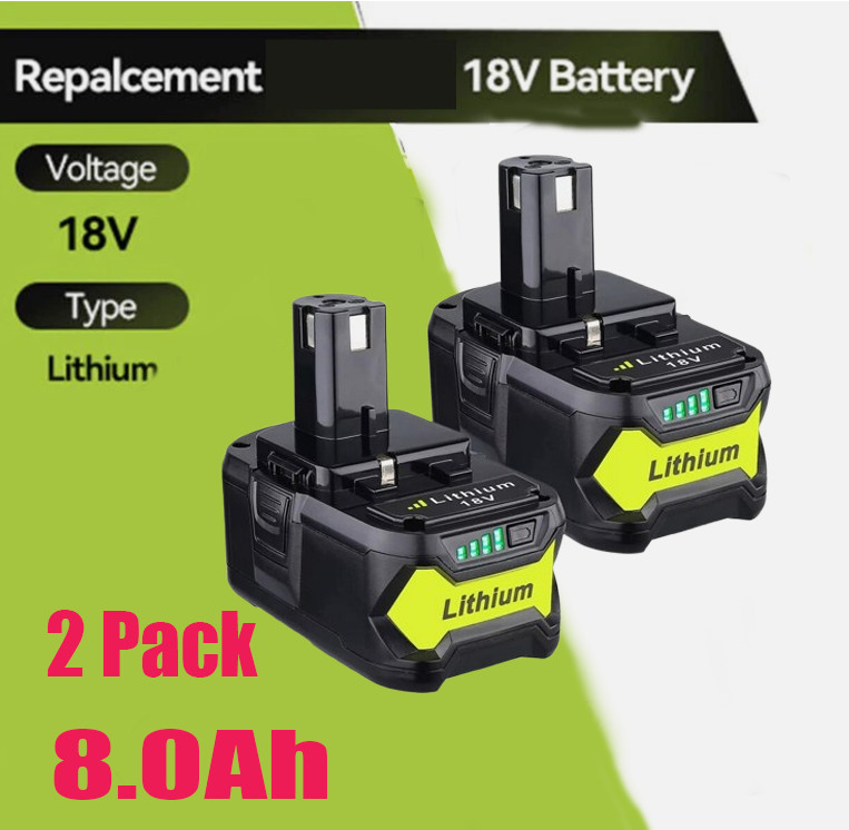 2 Pack For RYOBI P108 18V 8.0Ah One+ Plus High Capacity 18 Volt Lithium Battery