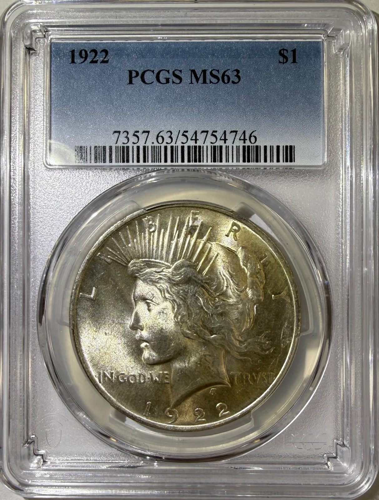 1922 $1 Peace Silver Dollar PCGS MS63 (746)