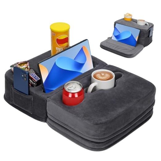 2IN1 Couch Cup Holder Pillow - Sofa Cup Holder Pillow with 7 Holes and Gray