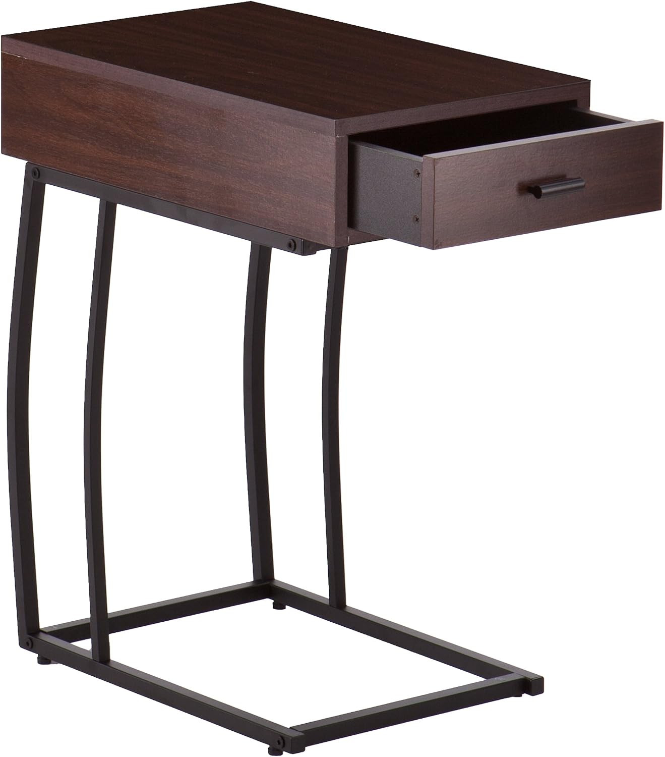- Porten Side Table with Power & USB Outlet - Transitional Design, Brown Metal a