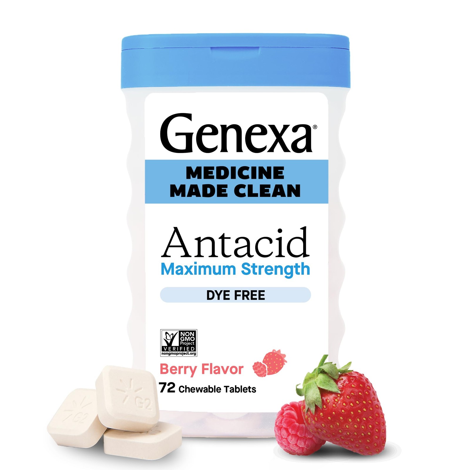 Genexa Antacid Made Clean, 72 Chewable Tablets, Berry Flavor