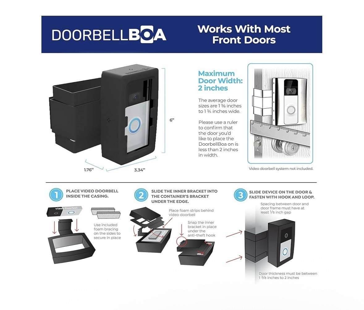 DoorbellBoa Anti-Theft Video Doorbell Door Mount, Compatible with Ring & Others