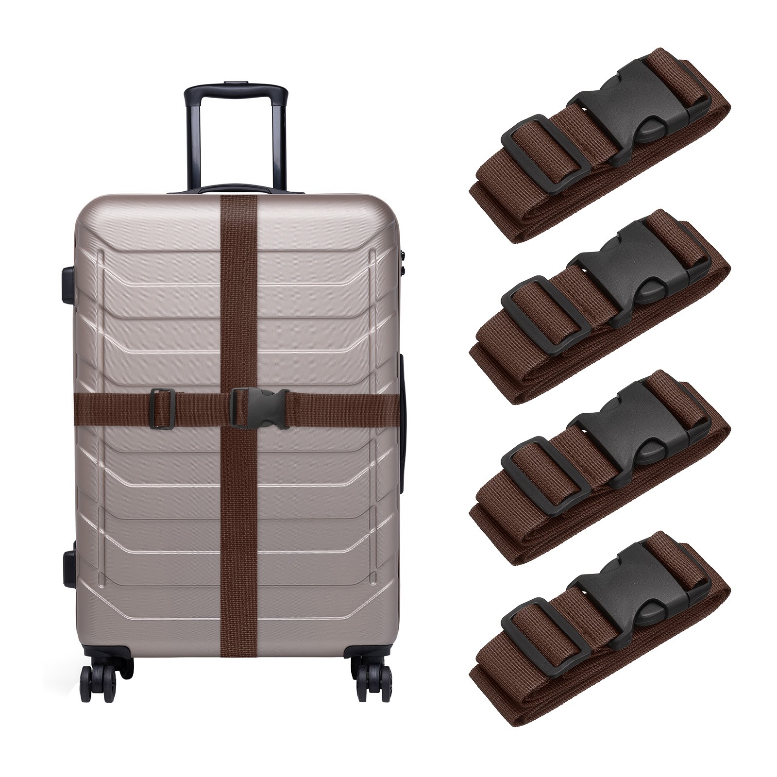 4Pcs Luggage Straps for Suitcases Adjustable Luggage Connector Dark Brown
