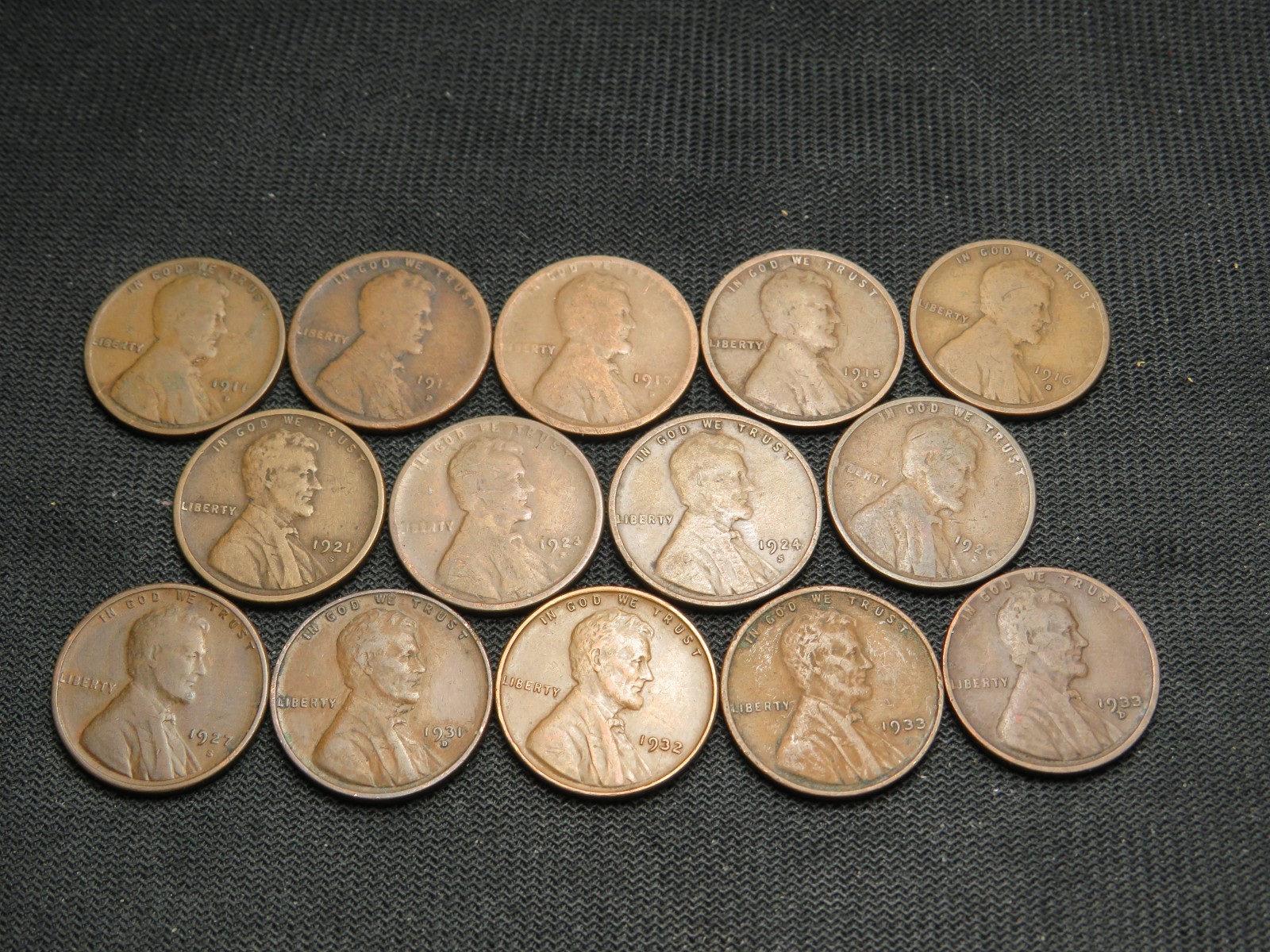 1911-D,1912-D,1913-D,1915 D,1916 S,1923-S,1926-S,1931-D,1933 P D  Lincoln cents