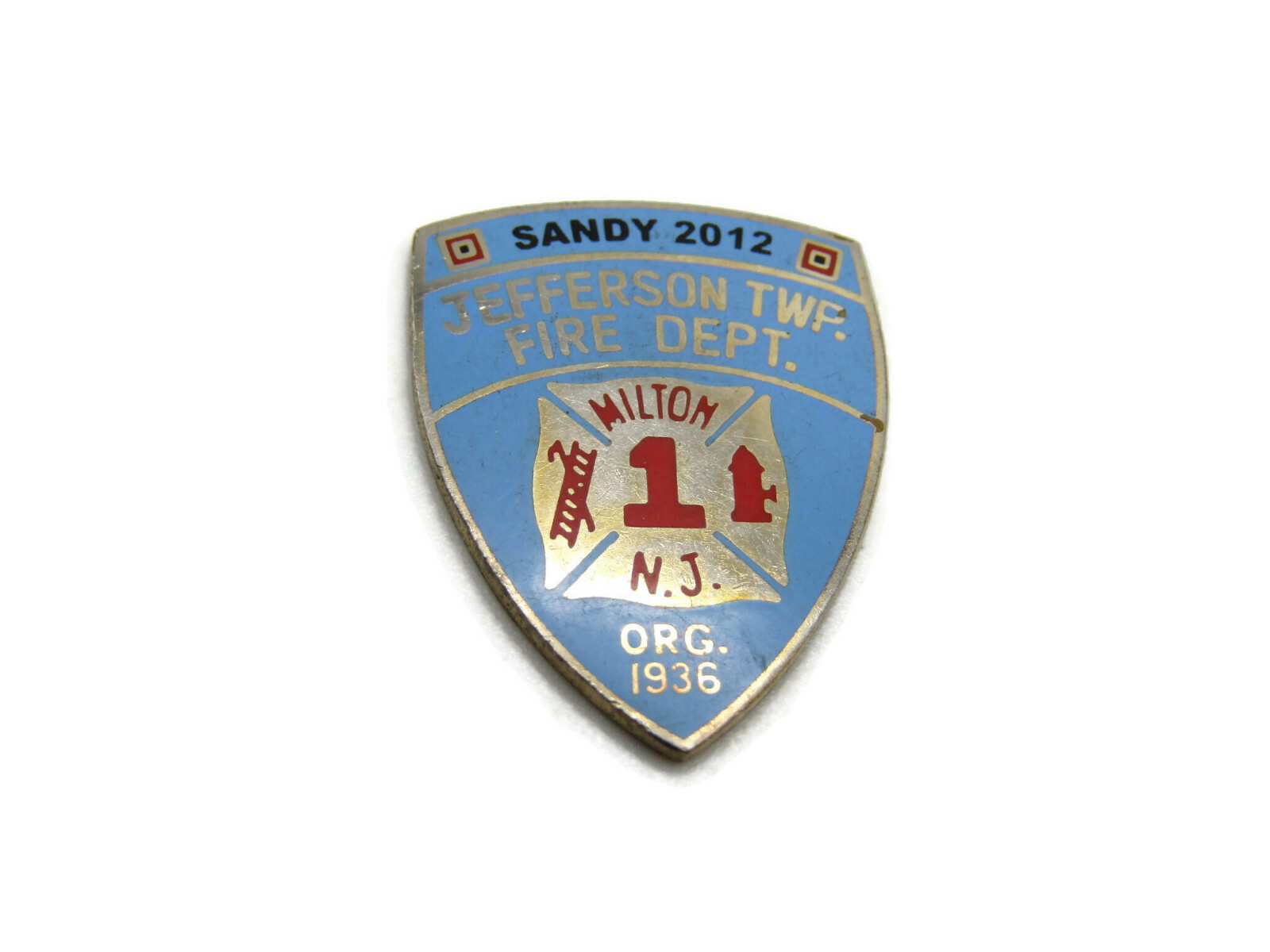 Hurricane Sandy 2012 Jefferson Township Fire Dept Milton NJ Lapel Pin Missing