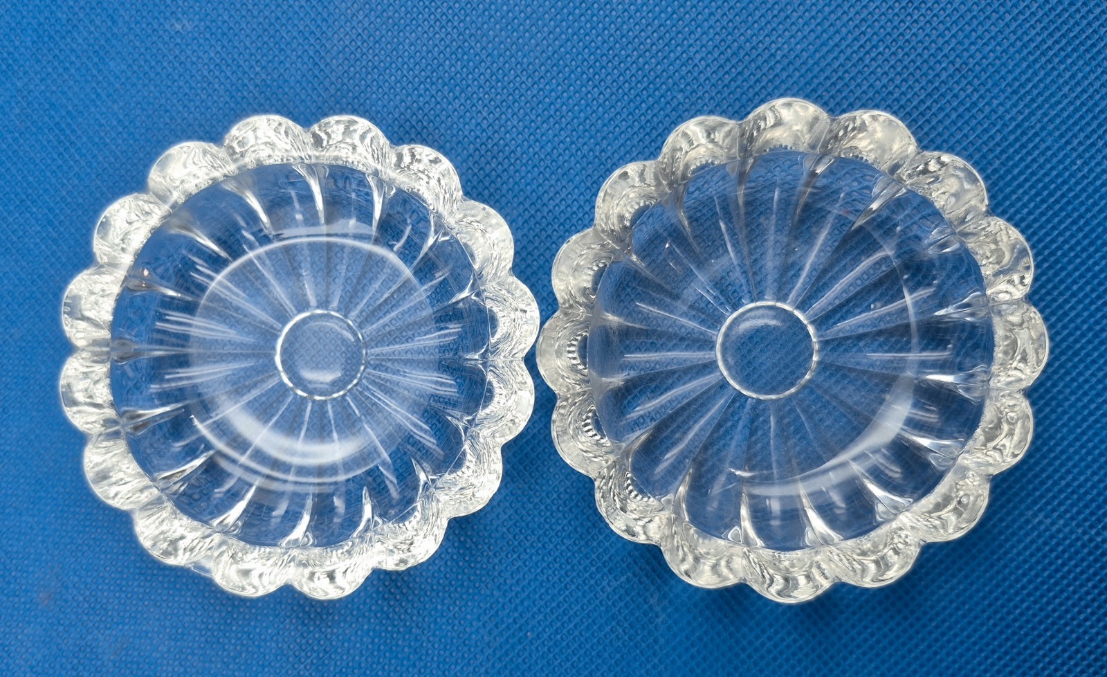 Two Vintage Clear Crystal Petal Nut Dishes 2.5x1/2"