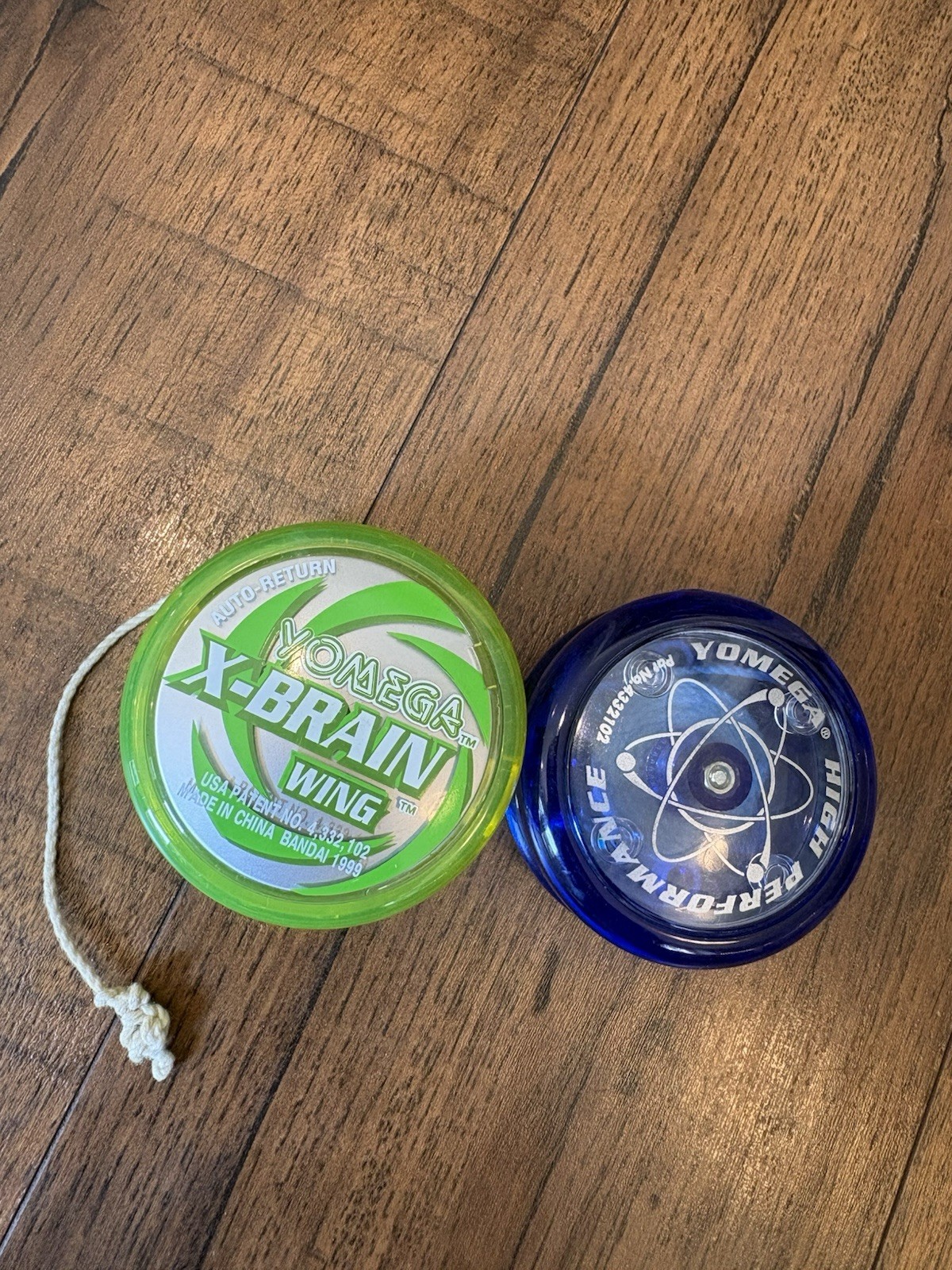 Vintage Yomega Yo-Yo Lot Of 2 X-Brain Wing Green Hyper Brain Blue 90s Retro Toys