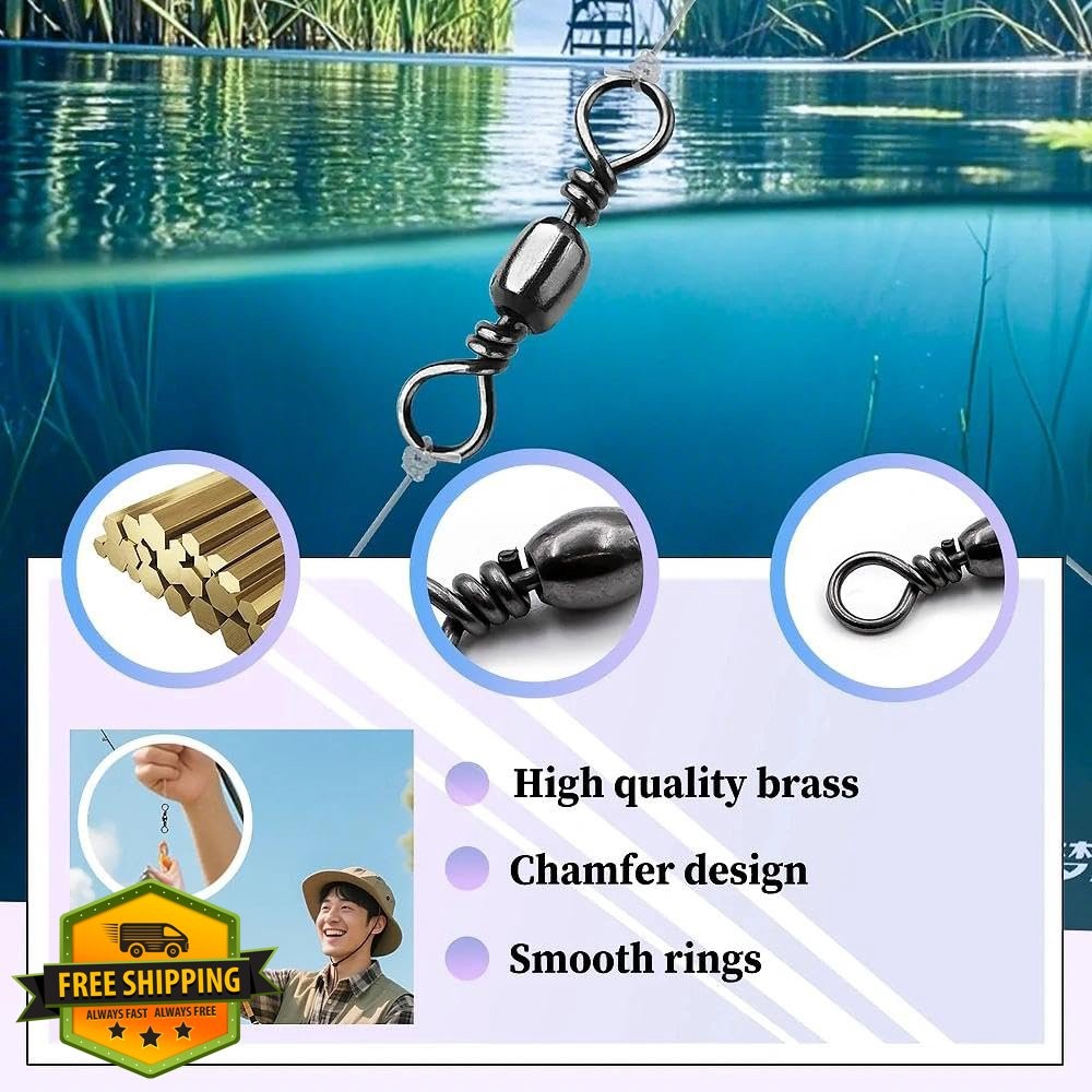 Natufish Fishing Barrel Swivels 50pcs Solid Ring Connector