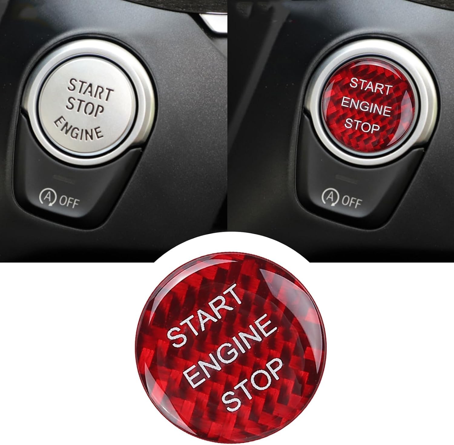 Compatible with Carbon Fiber Engine Start Stop Button Cover Sticker Color: Red