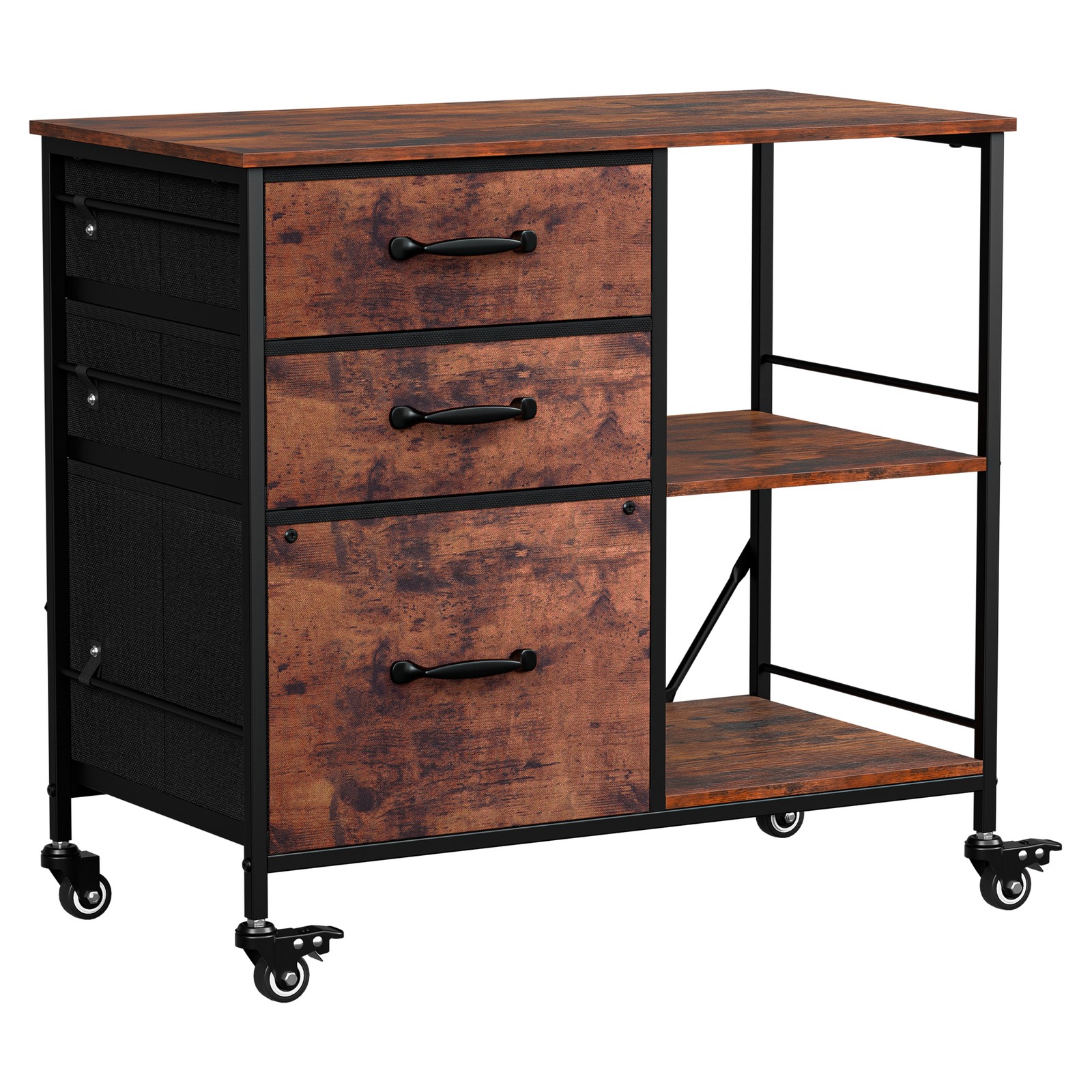 3 Drawer Mobile File Cabinet Rolling Printer Stand w/ Storage Shelf Rustic Brown