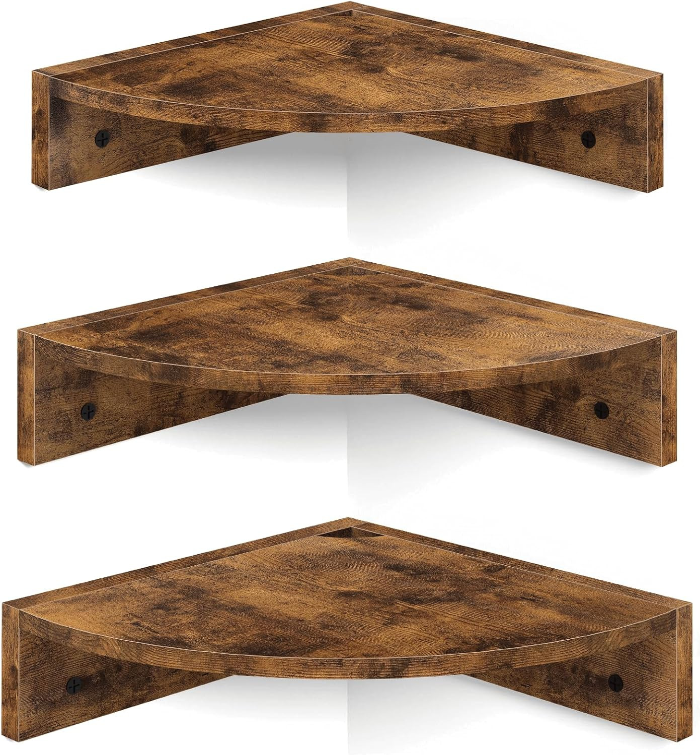 3 Tier Corner Wall Shelves Set Floating Wood Storage With Cord Hole Rustic