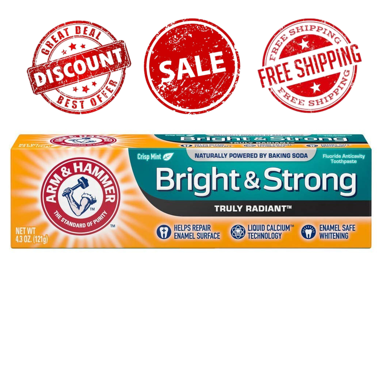 ARM & HAMMER Bright & Strong Truly Radiant Toothpaste, Crisp Mint 4.3 Oz 6 PACK