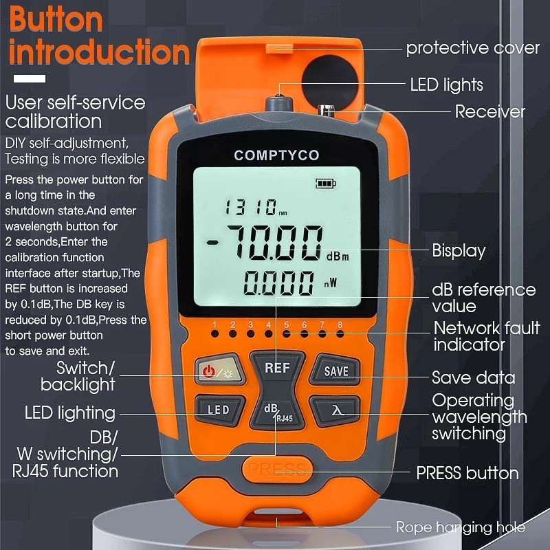 Optical Fiber Cable Tester Multimeter Tool Optical Power Meter with LED Light