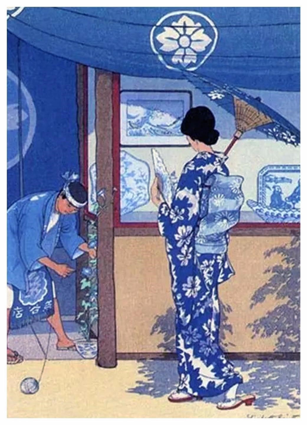 Asian Geisha Shopping Japanese Woodblock Counted Cross Stitch Pattern