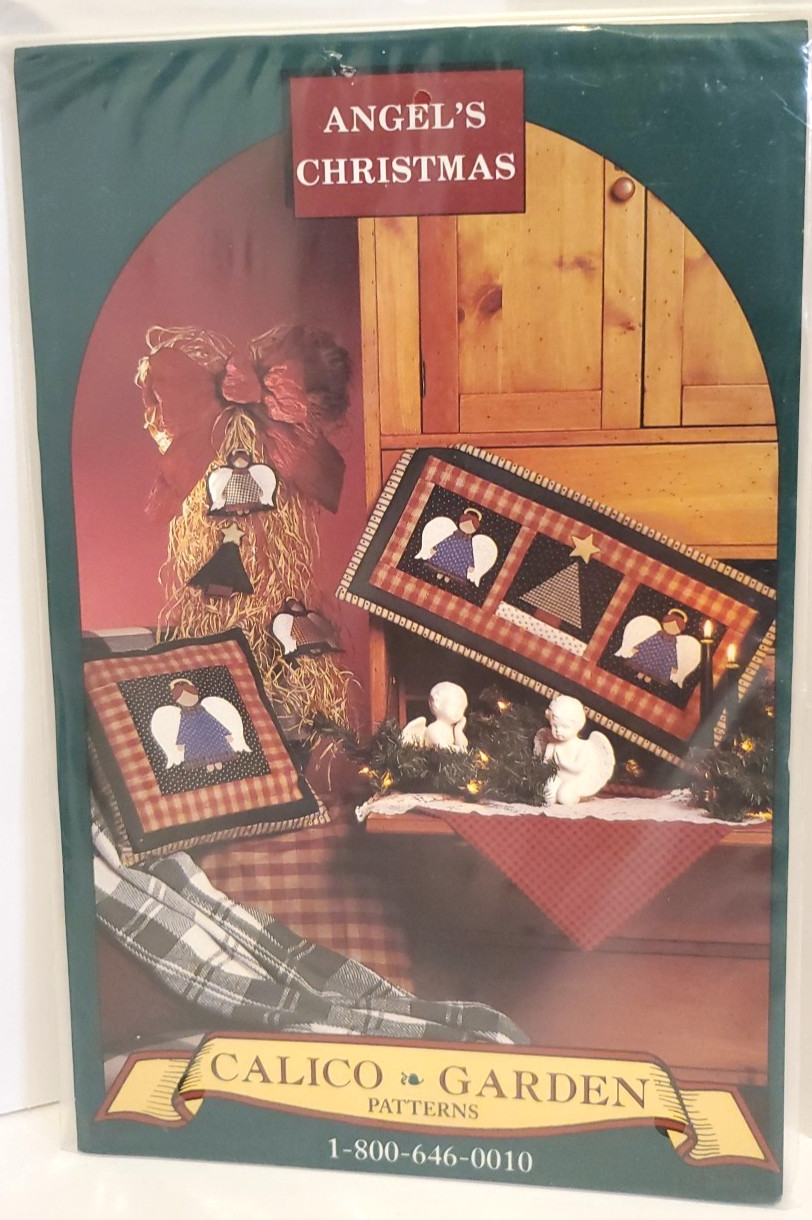 Vtg Angel’s Christmas by Calico Garden Wall Quilts, Pillows & Raffia Bow 1994