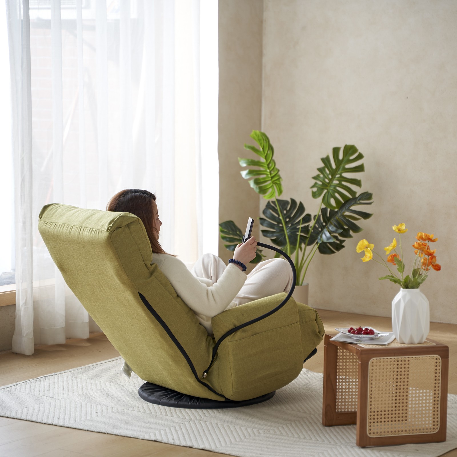 Adjustable Lounge Sofa Chair 360 Rotatable Recliner Green