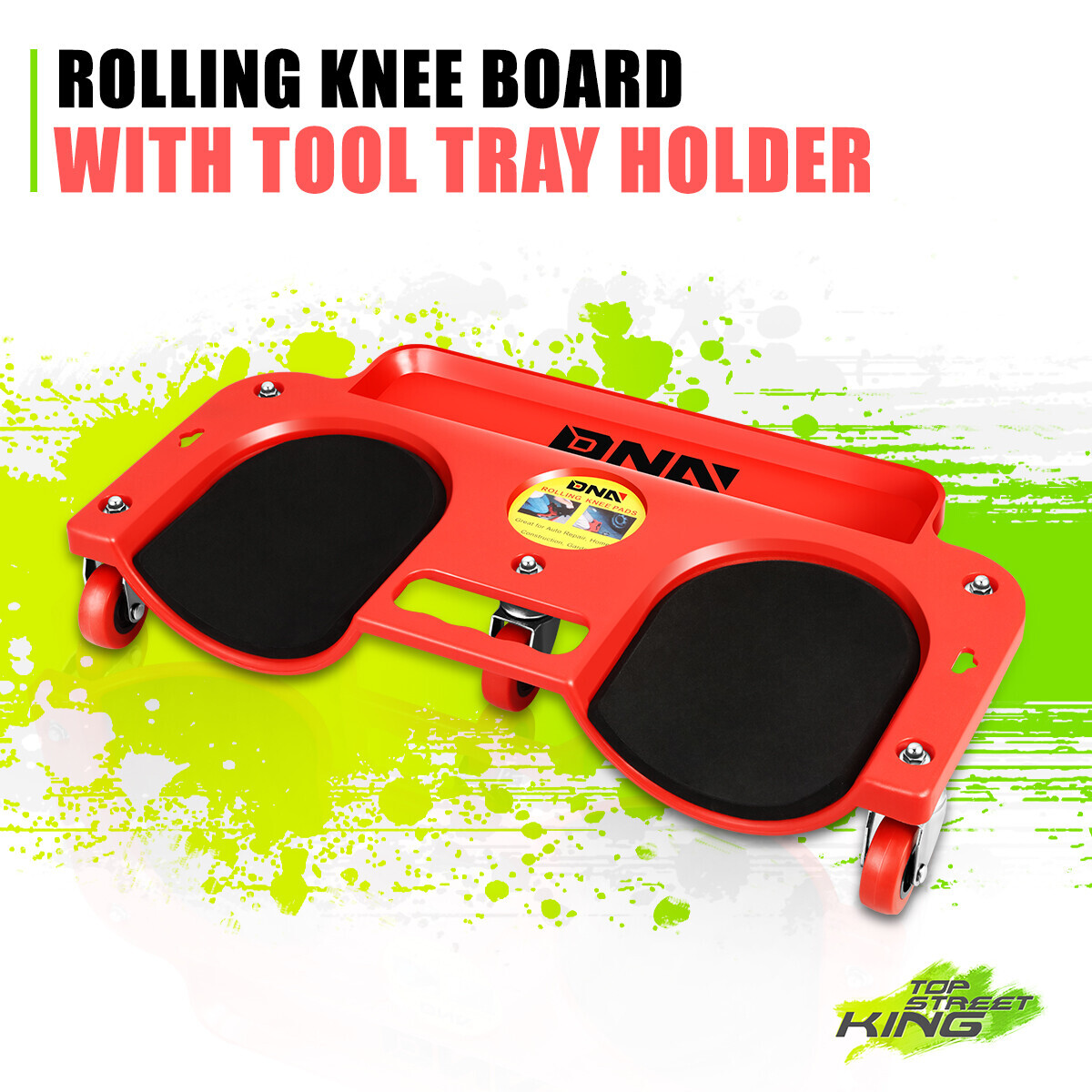 Mechanics Automative Powercoated Rolling Knee Creeper Pads w/Tool Tray Holder