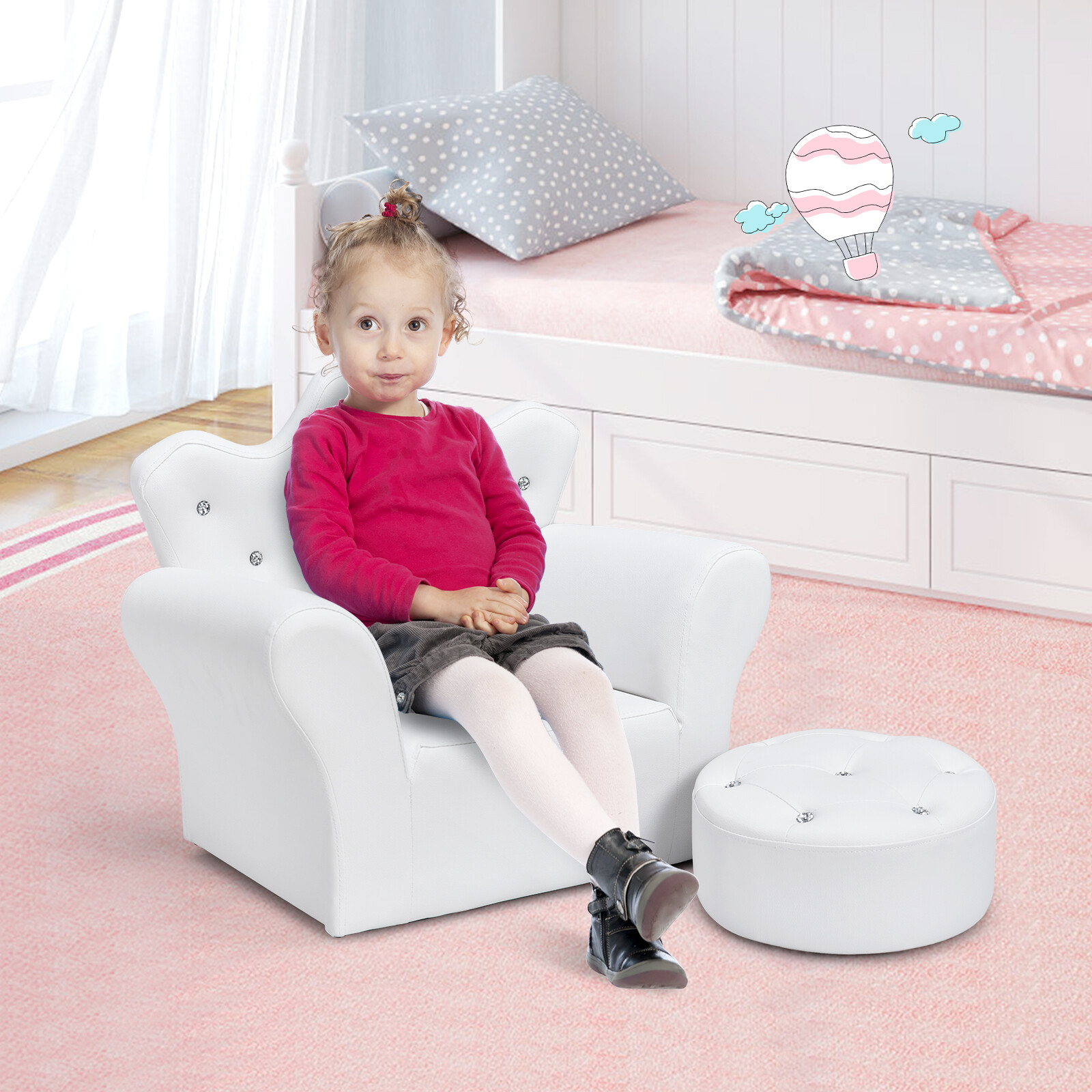 Costway Kids Sofa Toddler Couch Princess Armchair Children Gift w/ Ottoman