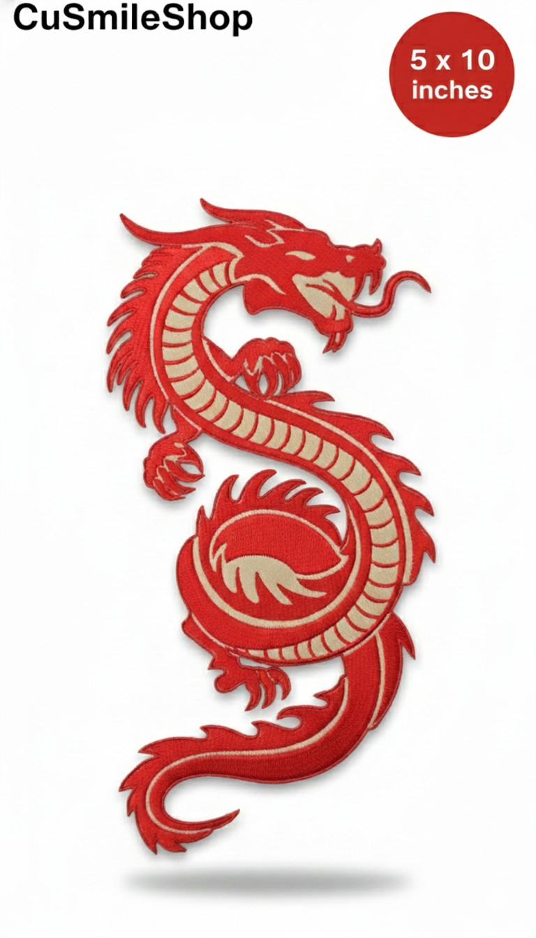 Large Dragon XL XXL Embroidered Iron On Patches 5x10 Inch Legendary Biker Style