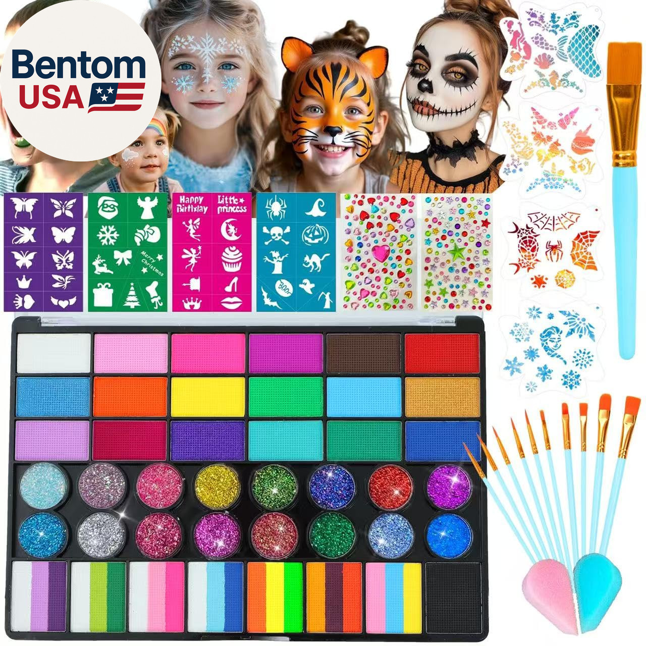 Face Painting Kit for Kids, 42 Colors Professional Face Paint Makeup Kit Non-Tox
