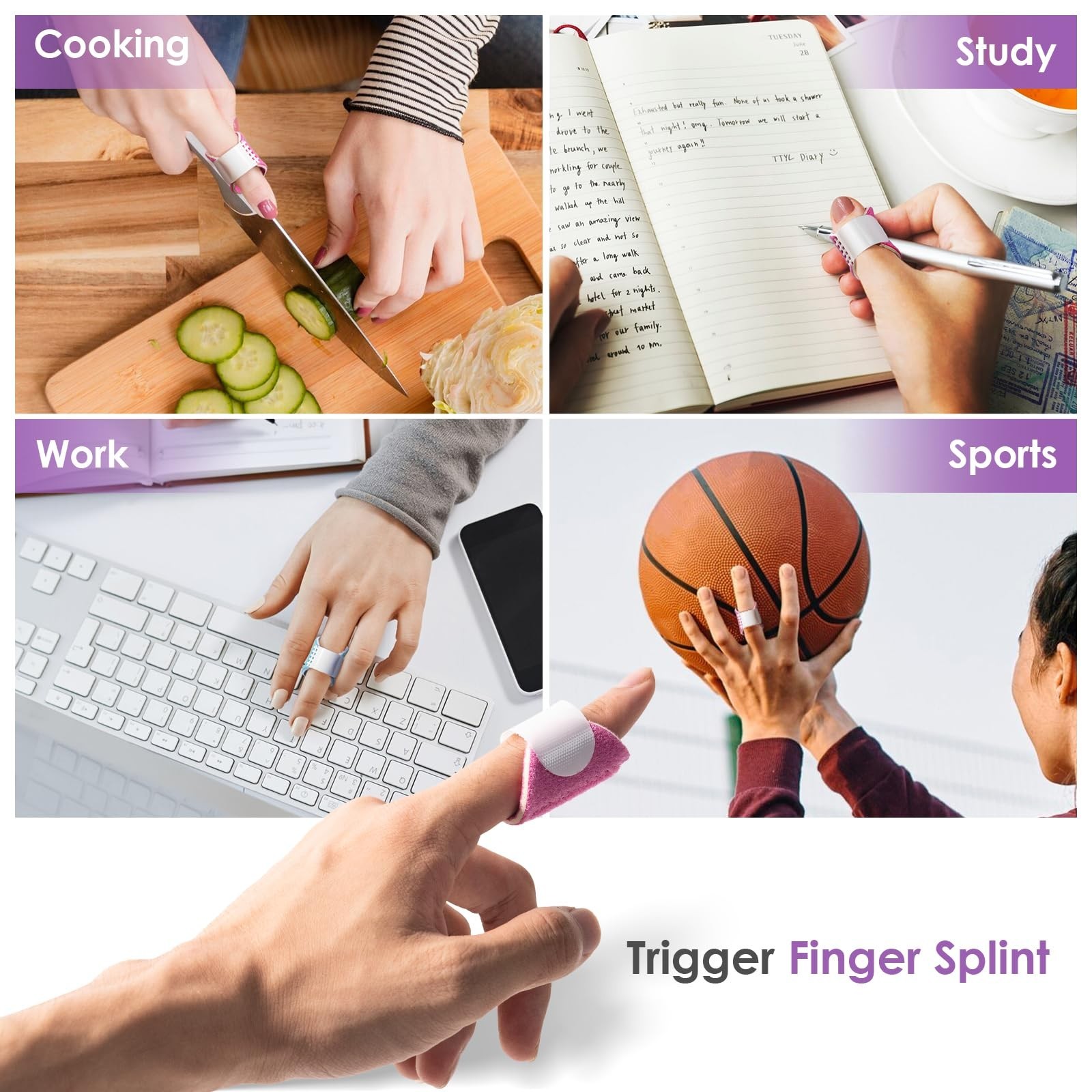 6 Pcs Colourful Trigger Finger Splints, Finger Sleeves for Finger Support and...