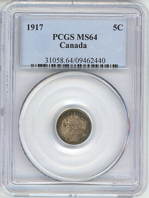 1917 Canada 5 cents silver PCGS MS64