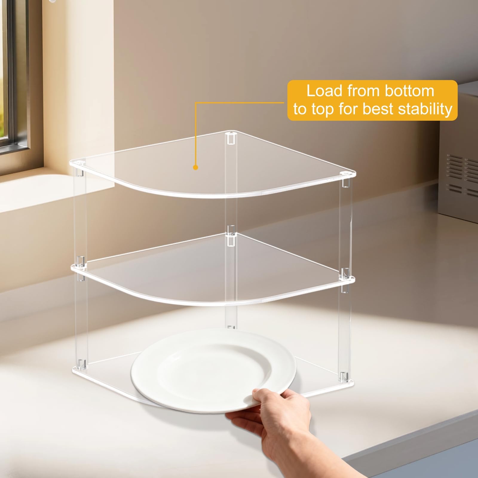 Acrylic Plate Organizer for Cabinet Kitchen Countertop Corner Clear Cabinet O...
