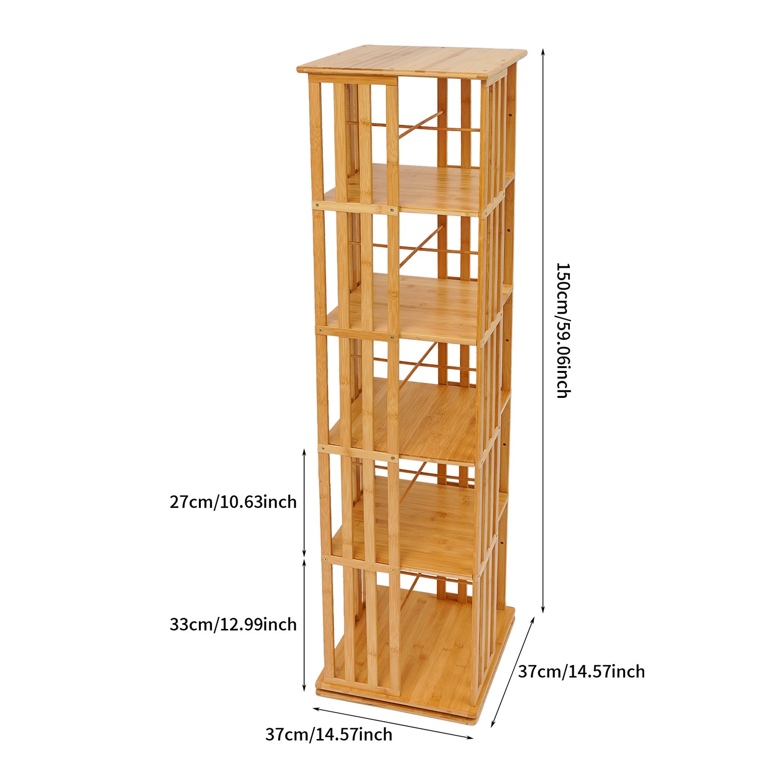 5-Tier Rotating Bookcase,360 Display Floor Standing Book Storage Display Rack