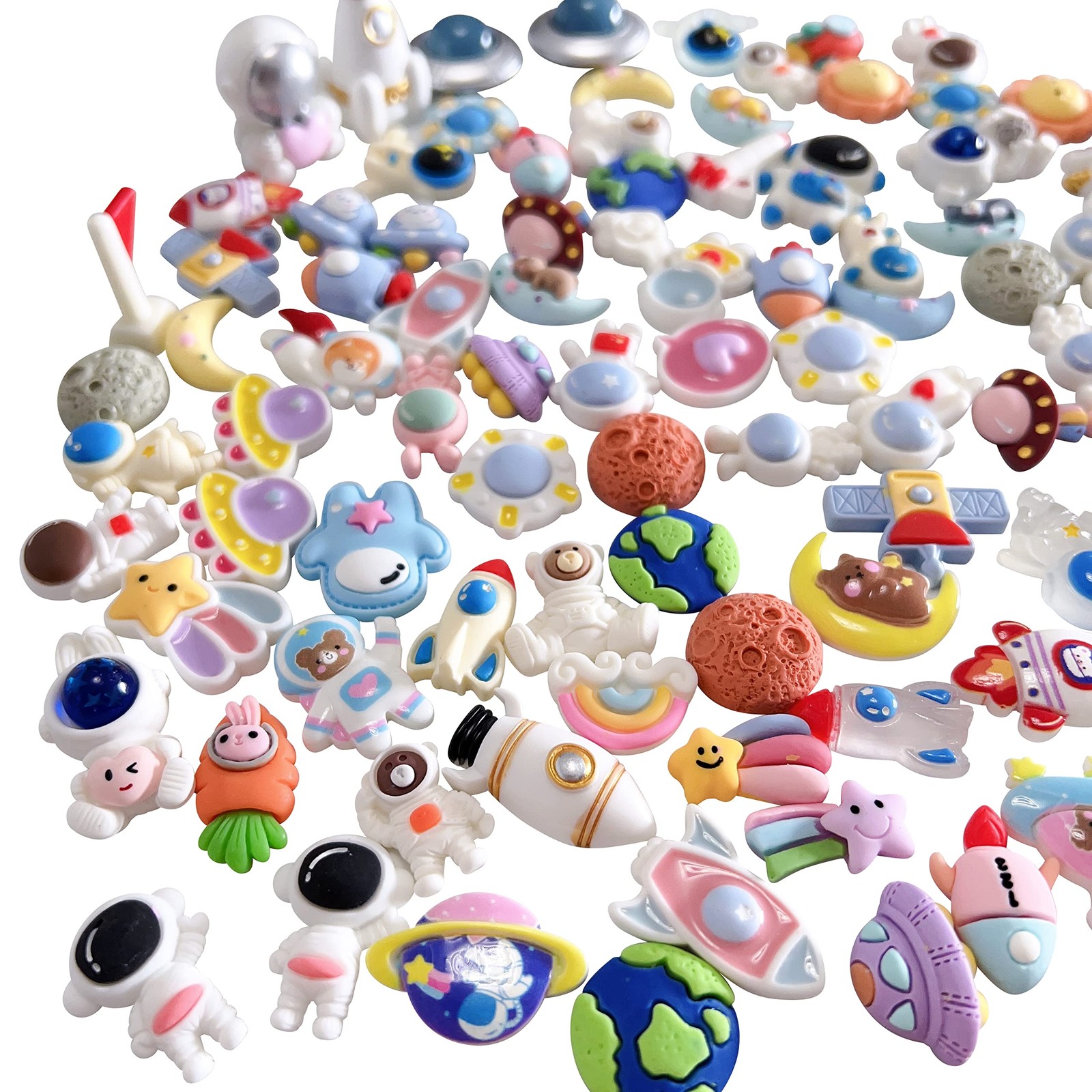 100pcs Mini Space Planet Astronaut Decoration Mixed Flatback Resin Sets for D...