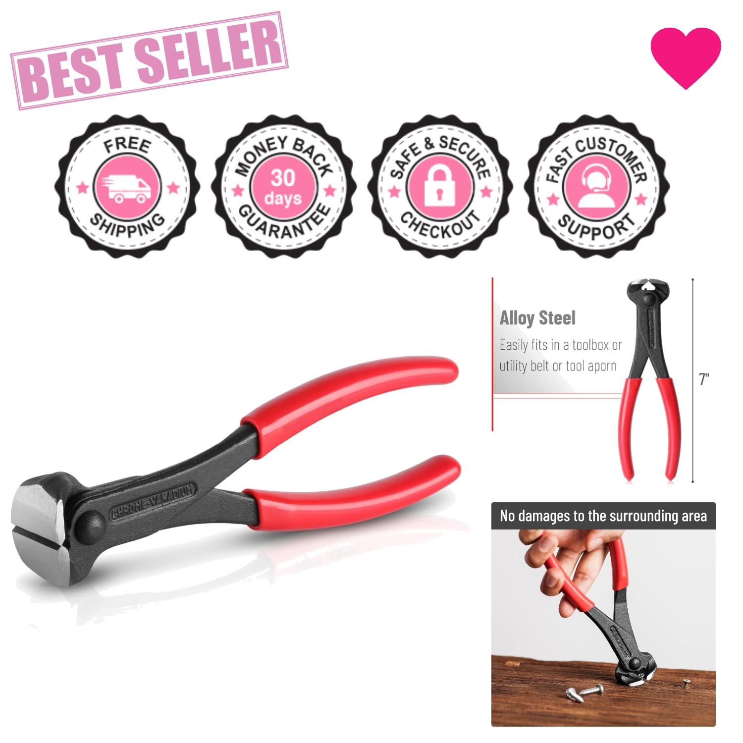 Compact 7-Inch Bates Nail Puller - Soft Grip, Dual-Purpose Tool for Carpenters
