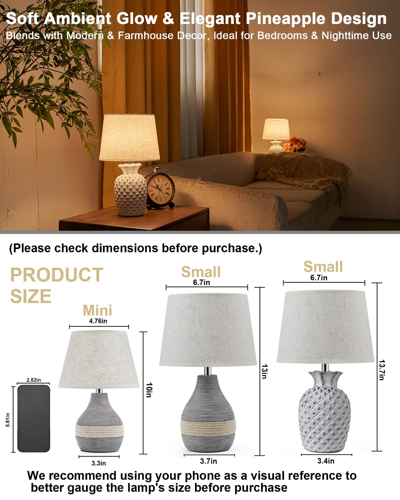 13" Small Rechargeable Cordless Table Lamp, Remote Control Timer Dimmer, Batt...