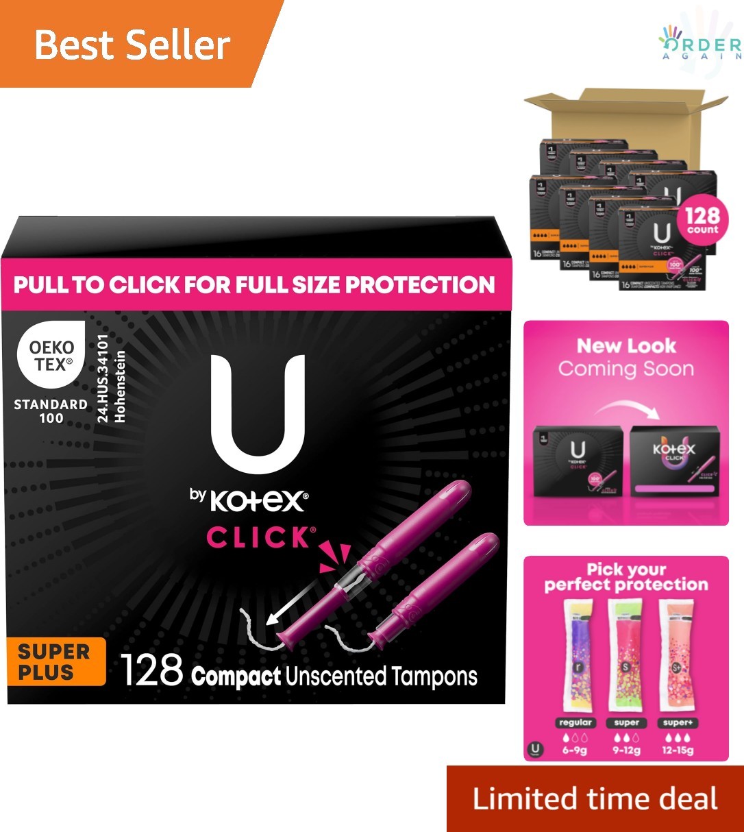 Click Compact Tampons Super Plus Unscented 128 Count Feminine Hygiene