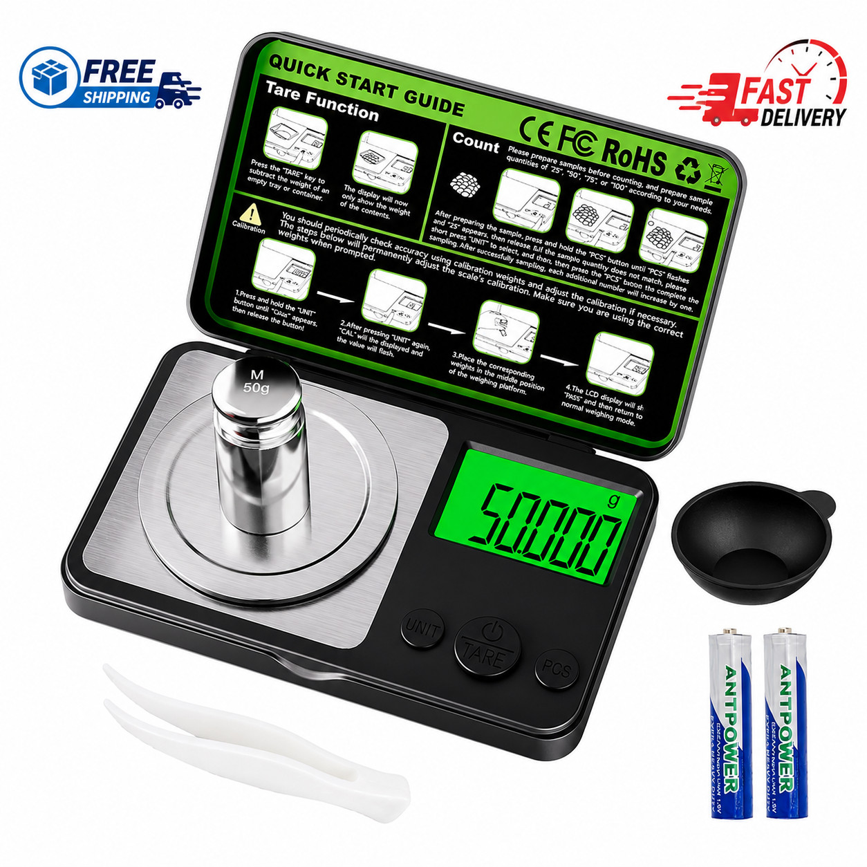 Digital Milligram Scale 50G X 0.001G, Mini Precision Scale with Tare Weight Func