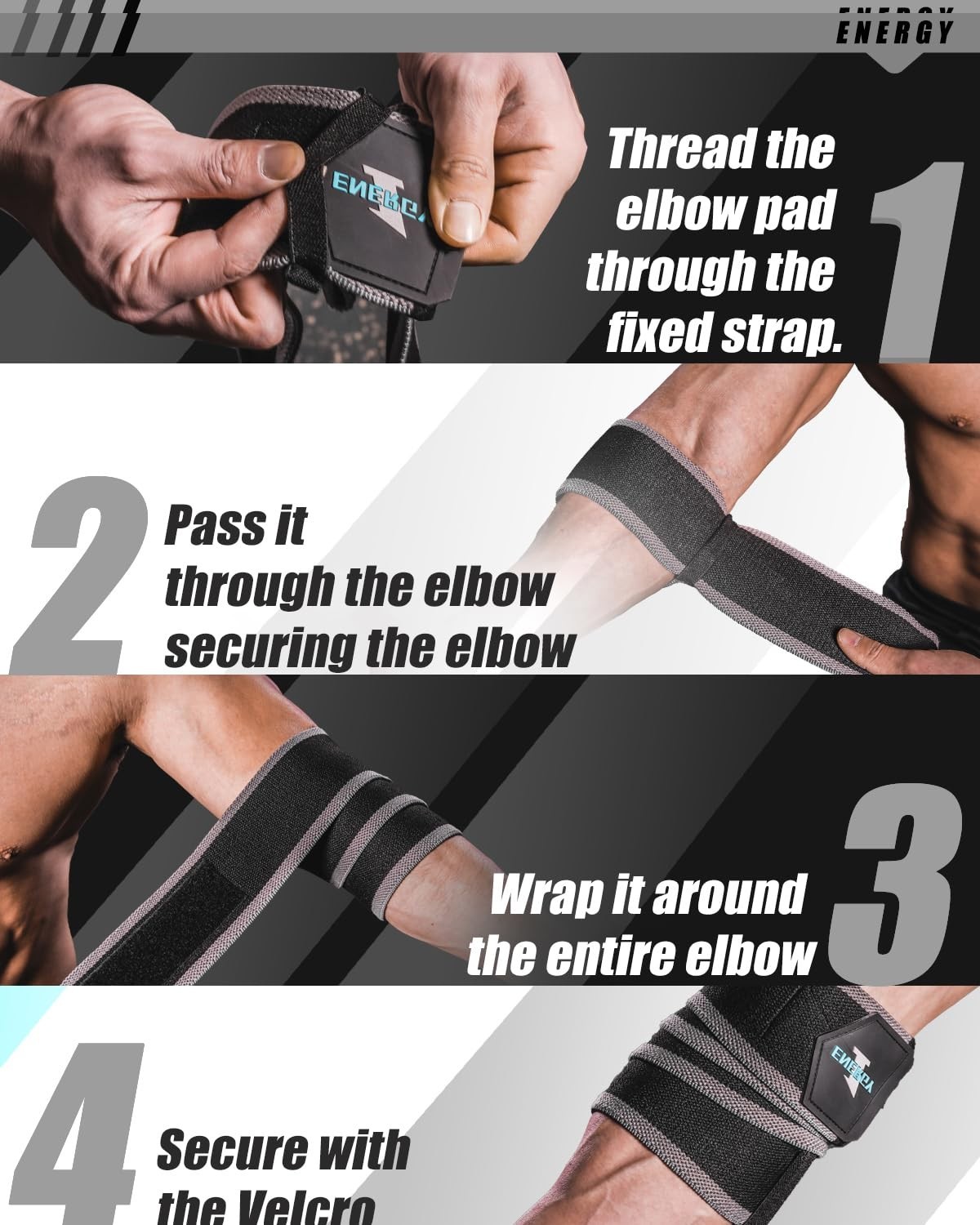 Elbow Wraps for Weightlifting (1 Pair) 47" Elastic Support Straps Gym Workout