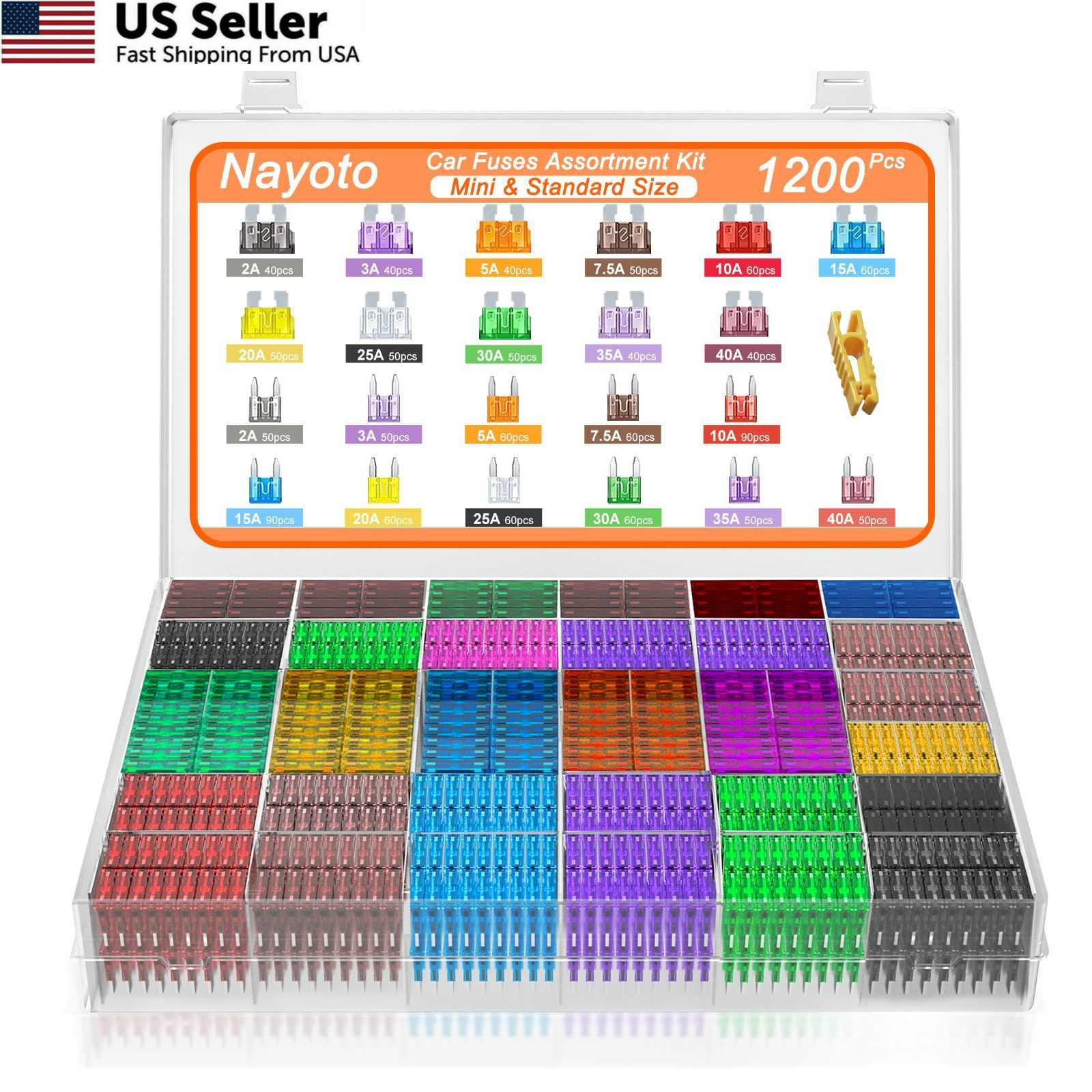 Nayoto 1200pcs Car Fuses Assortment Kit, 520PCS Standard Fuse Kit & 680PCS...
