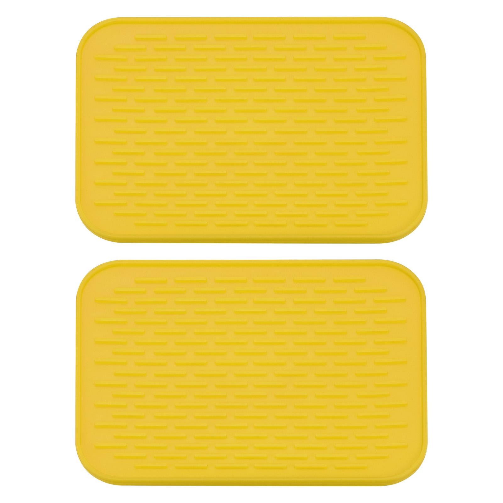 Silicone Dish Drying Mat Set, 2 Pcs 8.5" x 6" Sink Drain Pad - Yellow