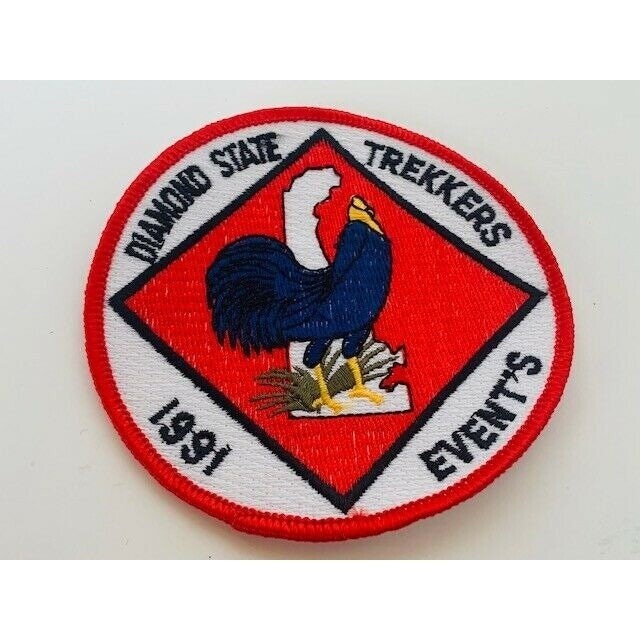 Advertising Patch vtg logo emblem sew on Diamond State Trekkers 1991 peacock USA