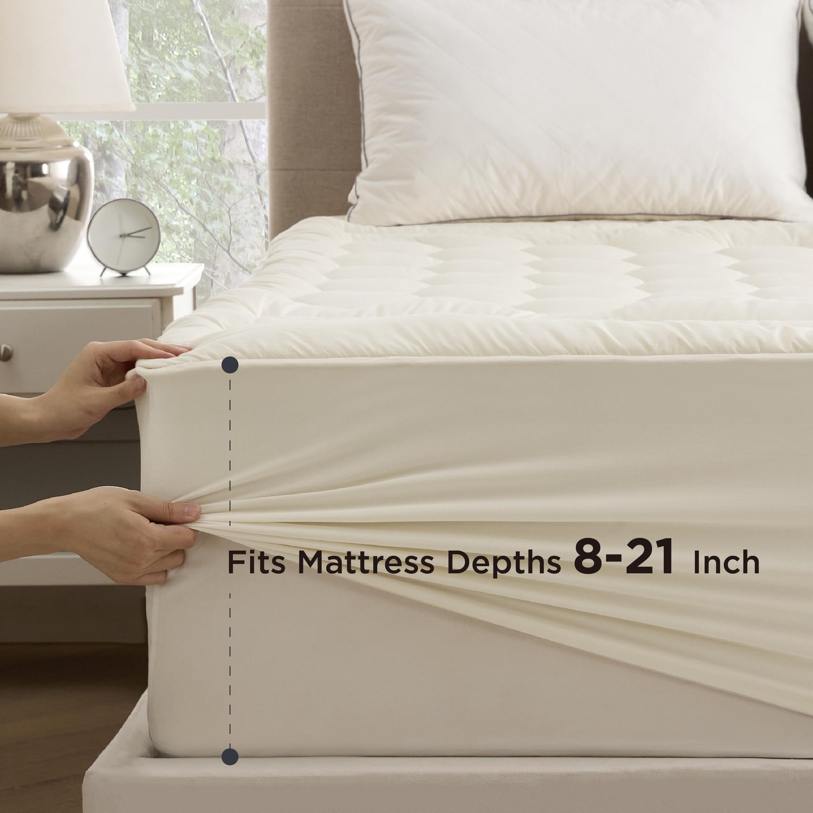 Bedsure Beige King Mattress Pad - Quilted Fitted Topper King,