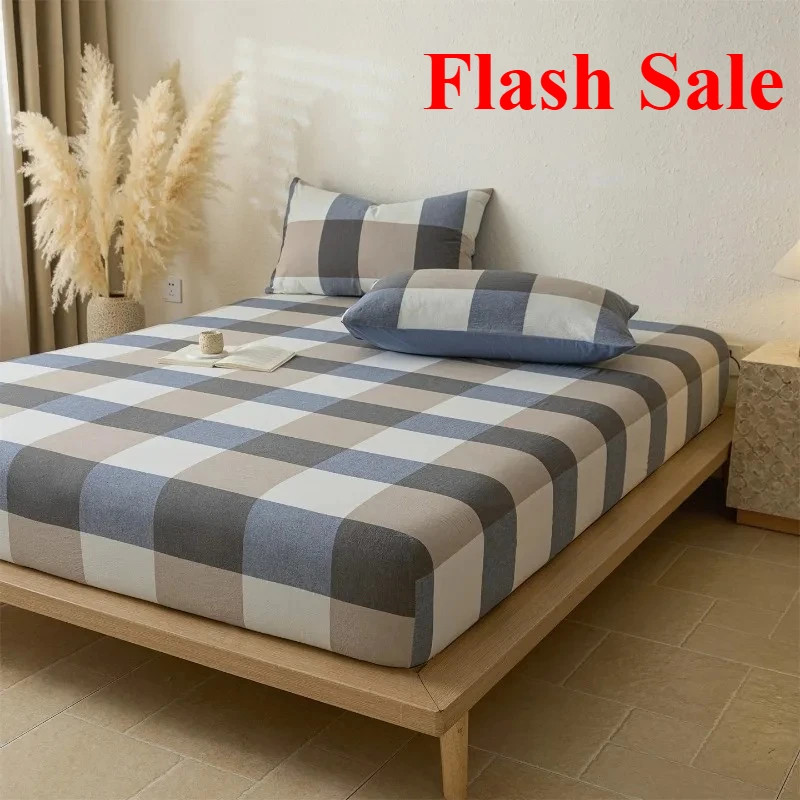 Washed Cotton Lattice SeriesThickened Non-slip Mattress Bed Cover Fitted Sheet