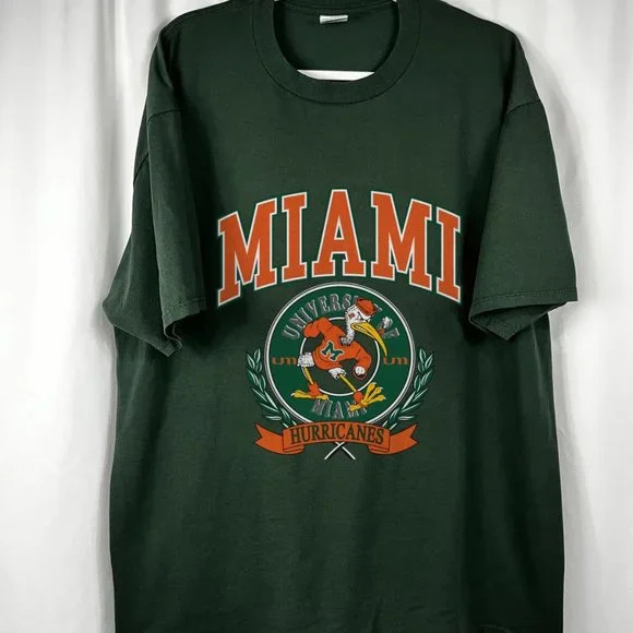 Vintage NCAA Miami Hurricanes Logo Green Color Unisex T shirt S-5XL KH18375