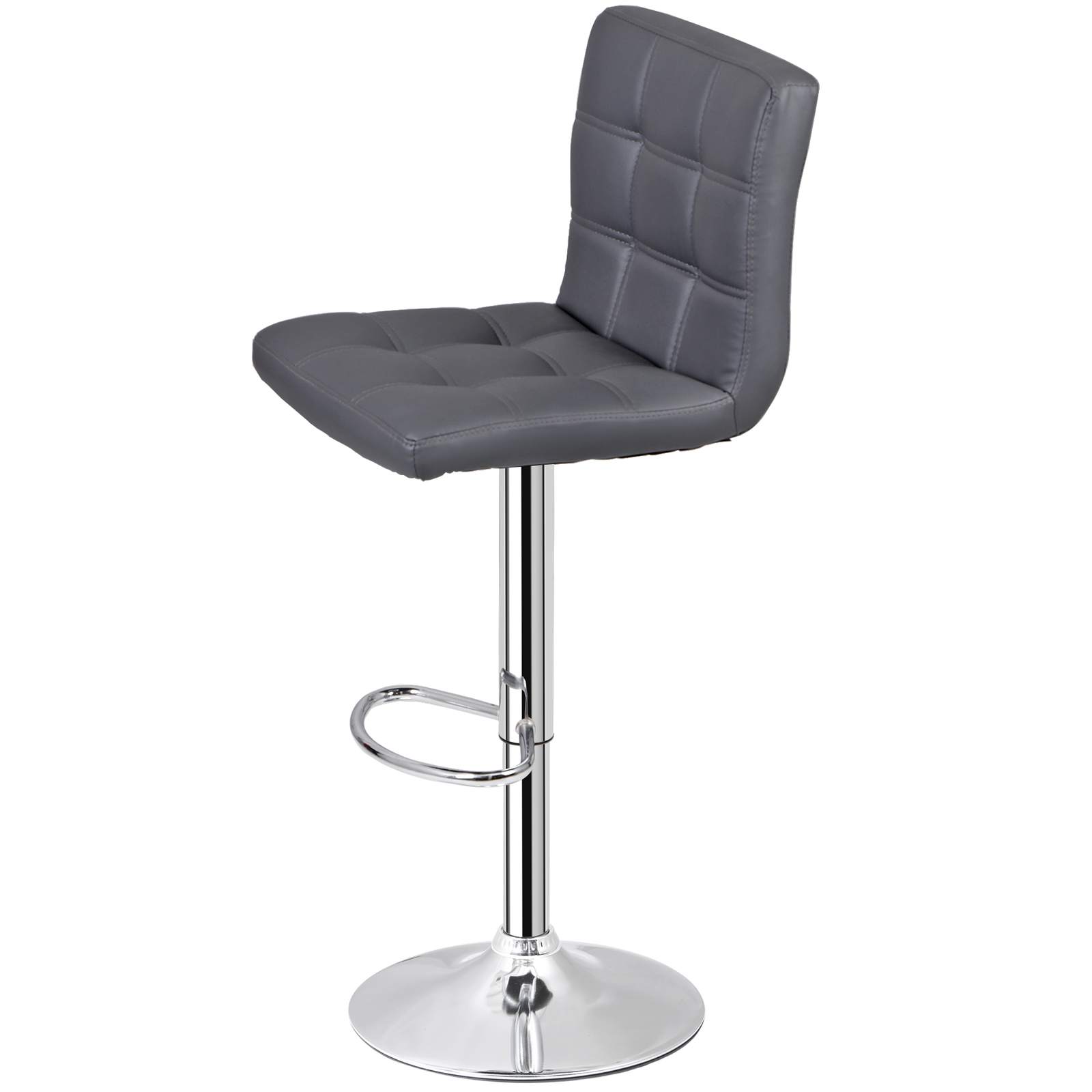 Set of 2 Adjustable Bar Stools PU Leather Modern Dinning Chair Metal w/Back Gray