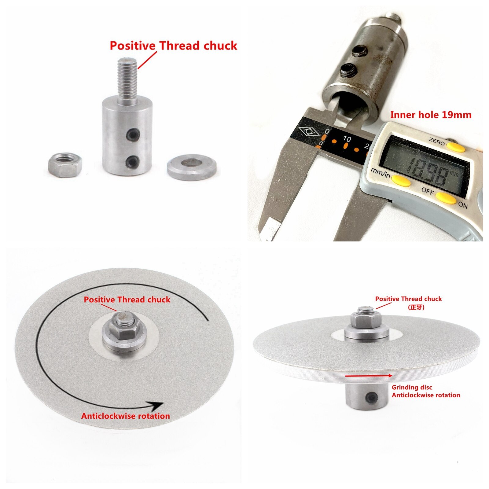 Positive / Reverse Thread chuck of lapidary grinding machine for grinding disc