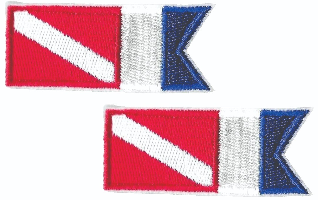 Diver Down Scuba Patch Iron On Embroidered Alpha Flag Diving Pair (2.5")