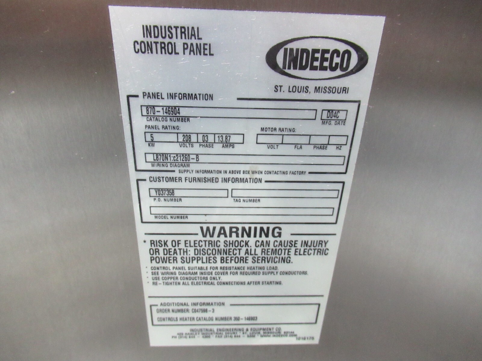 INDEECO 5Kw Circulation Heater with Temperature Control Panel