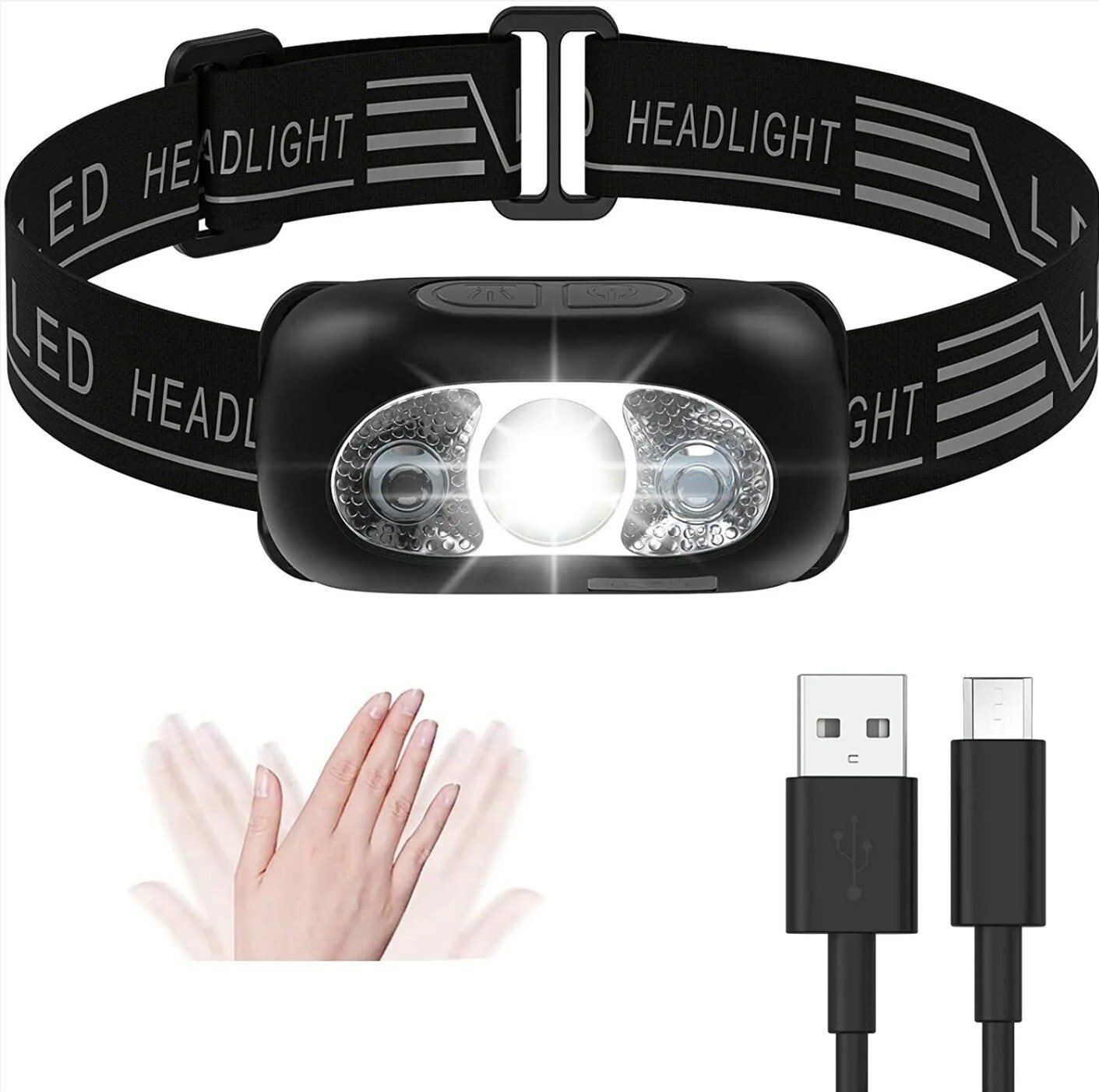 Lampara de Cabeza LED Impermeable USB Recargable Linterna para Correr - Multiuso